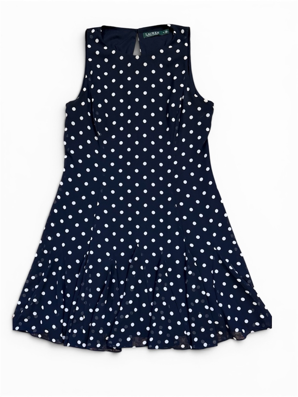 Ralph Lauren Navy and White Polka Dot Sleeveless Dress